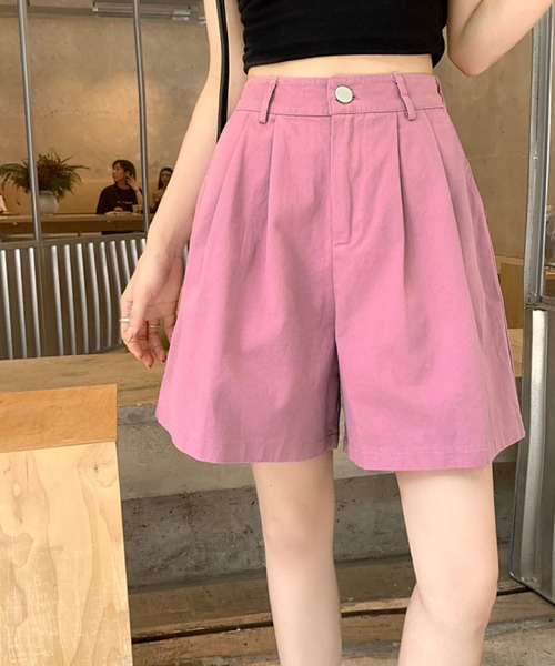 2ly2(トゥーリートゥー)の「タック入りショートパンツ レディース ハイウエスト ワイドシルエット(その他パンツ・レディース・ホワイト/パープル/ブラック/ピンク/オレンジ/グリーン・FREE)」の5枚目の写真