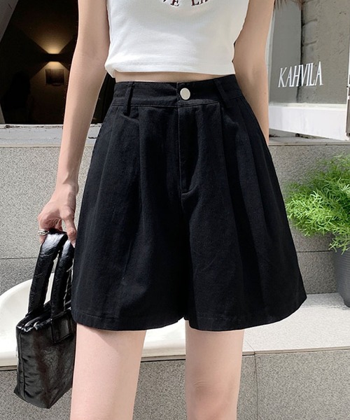 2ly2(トゥーリートゥー)の「タック入りショートパンツ レディース ハイウエスト ワイドシルエット(その他パンツ・レディース・ホワイト/パープル/ブラック/ピンク/オレンジ/グリーン・FREE)」の2枚目の写真