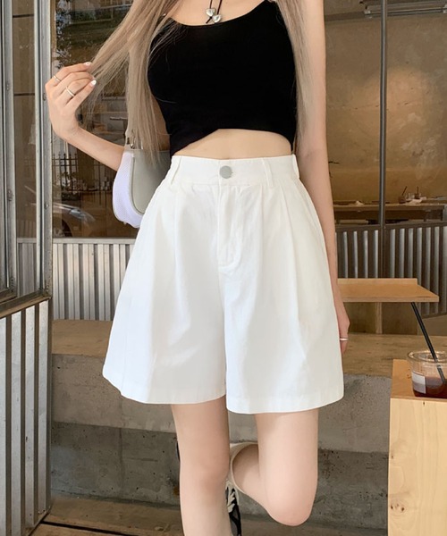 2ly2(トゥーリートゥー)の「タック入りショートパンツ レディース ハイウエスト ワイドシルエット(その他パンツ・レディース・ホワイト/パープル/ブラック/ピンク/オレンジ/グリーン・FREE)」の9枚目の写真