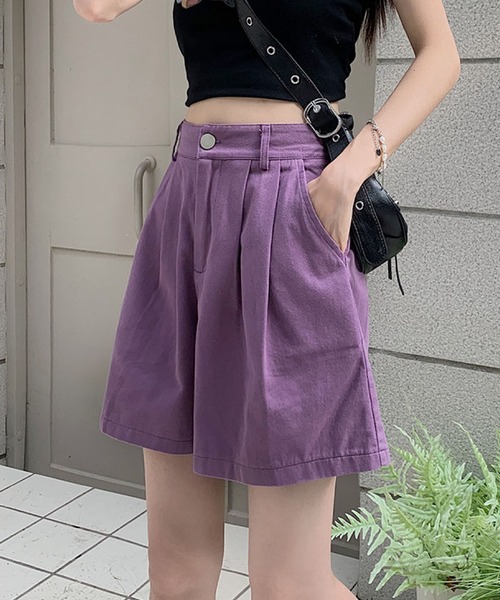 2ly2(トゥーリートゥー)の「タック入りショートパンツ レディース ハイウエスト ワイドシルエット(その他パンツ・レディース・ホワイト/パープル/ブラック/ピンク/オレンジ/グリーン・FREE)」の22枚目の写真