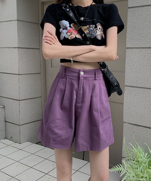 2ly2(トゥーリートゥー)の「タック入りショートパンツ レディース ハイウエスト ワイドシルエット(その他パンツ・レディース・ホワイト/パープル/ブラック/ピンク/オレンジ/グリーン・FREE)」の21枚目の写真
