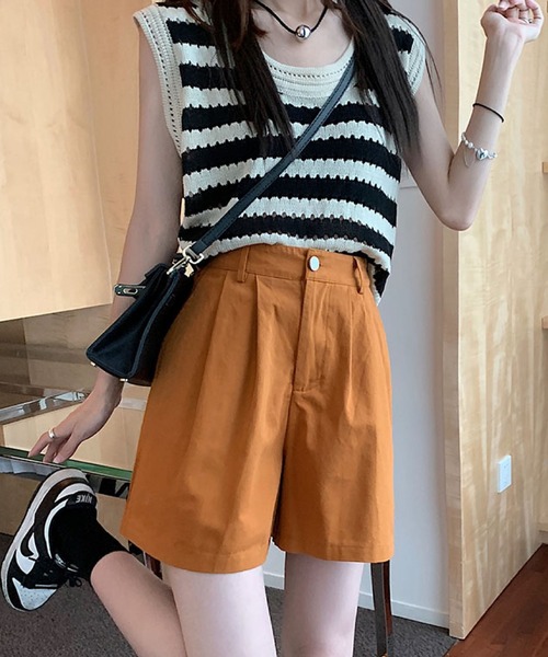 2ly2(トゥーリートゥー)の「タック入りショートパンツ レディース ハイウエスト ワイドシルエット(その他パンツ・レディース・ホワイト/パープル/ブラック/ピンク/オレンジ/グリーン・FREE)」の13枚目の写真