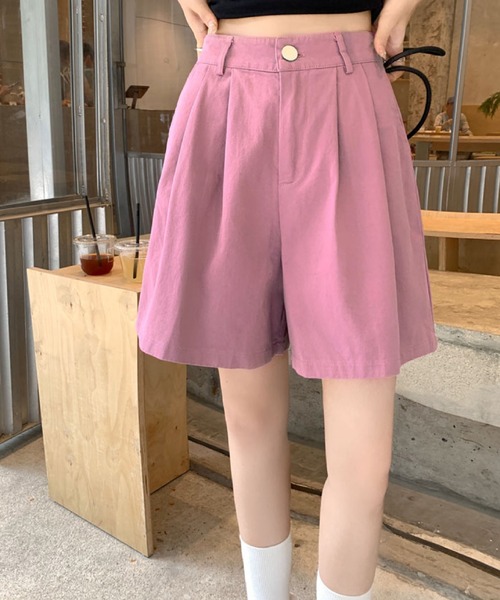 2ly2(トゥーリートゥー)の「タック入りショートパンツ レディース ハイウエスト ワイドシルエット(その他パンツ・レディース・ホワイト/パープル/ブラック/ピンク/オレンジ/グリーン・FREE)」の20枚目の写真
