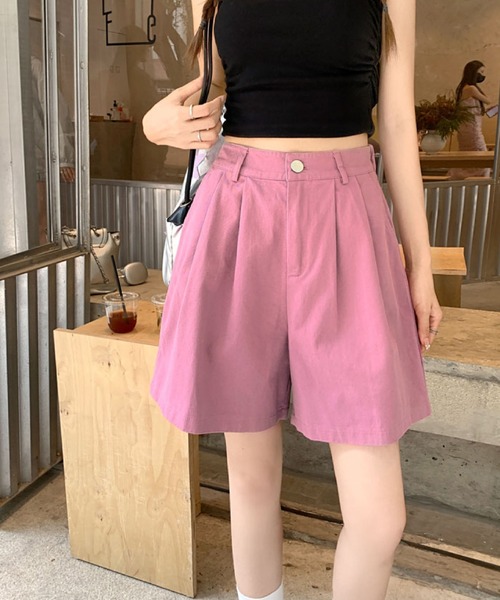 2ly2(トゥーリートゥー)の「タック入りショートパンツ レディース ハイウエスト ワイドシルエット(その他パンツ・レディース・ホワイト/パープル/ブラック/ピンク/オレンジ/グリーン・FREE)」の18枚目の写真