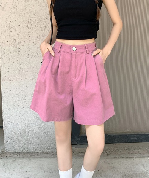 2ly2(トゥーリートゥー)の「タック入りショートパンツ レディース ハイウエスト ワイドシルエット(その他パンツ・レディース・ホワイト/パープル/ブラック/ピンク/オレンジ/グリーン・FREE)」の17枚目の写真
