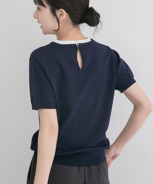 ITEMS URBANRESEARCH(アイテムズ アーバンリサーチ)の「フリルネック半袖ニットトップス(ニット/セーター・レディース・オフホワイト/グレー/ネイビー・FREE)」の14枚目の写真