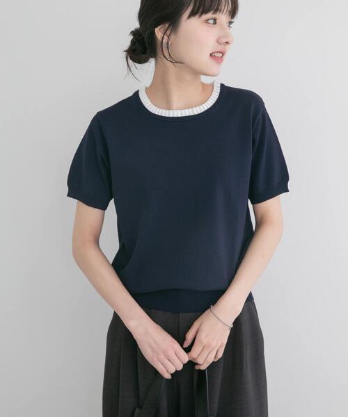 ITEMS URBANRESEARCH(アイテムズ アーバンリサーチ)の「フリルネック半袖ニットトップス(ニット/セーター・レディース・オフホワイト/グレー/ネイビー・FREE)」の15枚目の写真