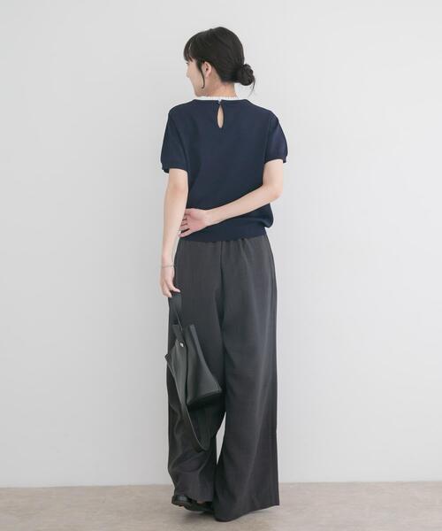 ITEMS URBANRESEARCH(アイテムズ アーバンリサーチ)の「フリルネック半袖ニットトップス(ニット/セーター・レディース・オフホワイト/グレー/ネイビー・FREE)」の18枚目の写真
