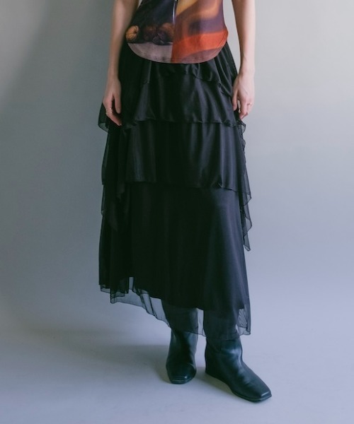 sahara(サハラ)の「Random Hem Tiered Skirt(スカート・レディース・グレイッシュブルー/ブラック・FREE)」の2枚目の写真