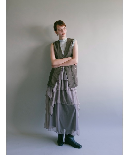 sahara(サハラ)の「Random Hem Tiered Skirt(スカート・レディース・グレイッシュブルー/ブラック・FREE)」の6枚目の写真