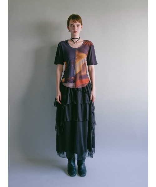 sahara(サハラ)の「Random Hem Tiered Skirt(スカート・レディース・グレイッシュブルー/ブラック・FREE)」の7枚目の写真