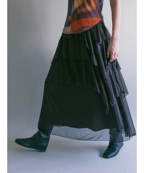 sahara(サハラ)の「Random Hem Tiered Skirt(スカート・レディース・グレイッシュブルー/ブラック・FREE)」の11枚目の写真