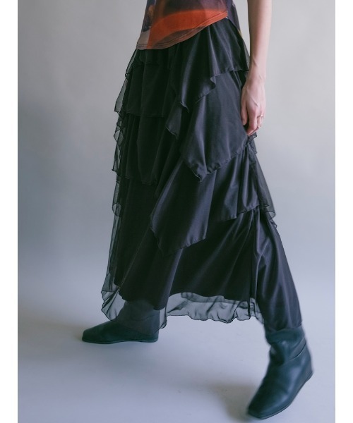 sahara(サハラ)の「Random Hem Tiered Skirt(スカート・レディース・グレイッシュブルー/ブラック・FREE)」の12枚目の写真