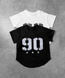 【ミドル丈だから使いやすい!】プリントデザインミドルTシャツ / 半袖 ミドル丈 ナンバーロゴ ナンバリング フロントロゴ ロゴ 海外ガール プチプラ レタリング ヘムカーブ ラウンドヘム 2カラー ホワイト ブラック フリーサイズ ストリート デイリーユース