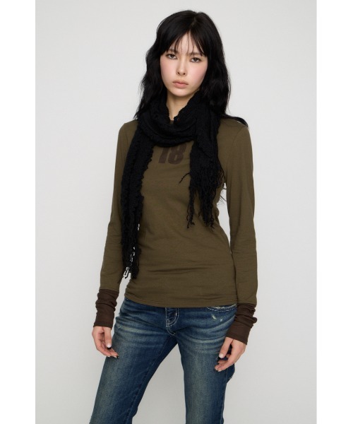 LAGUA GEM(ラグアジェム)の「NUMBER LONG SLEEVES チュニック(Tシャツ/カットソー・レディース・ライトベージュ/チャコールグレー/カーキ・FREE)」の21枚目の写真