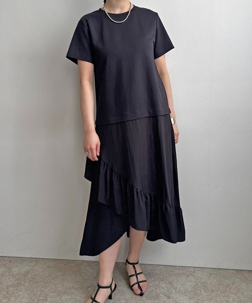 LHELBIE(レルビエ)の「フリルスカートドッキングワンピース(ワンピース・レディース・ブラウン/ブルー/ブラック・M)」の8枚目の写真