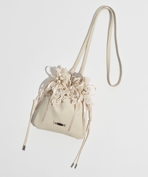 tanakadaisuke(タナカダイスケ)の「【tanakadaisuke/タナカダイスケ】lace flower drawstring sacoche/レースバッグ(ショルダーバッグ・レディース・ブラック/ベージュ・FREE)」の16枚目の写真