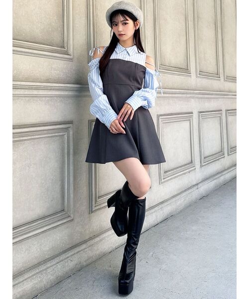 RESEXXY（リゼクシー）の「シャツレイヤードミニワンピース（ワンピース・レディース・ベージュ/チャコールグレー/ブラック・FREE）」の7枚目の写真