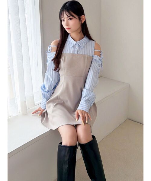 RESEXXY（リゼクシー）の「シャツレイヤードミニワンピース（ワンピース・レディース・ベージュ/チャコールグレー/ブラック・FREE）」の10枚目の写真