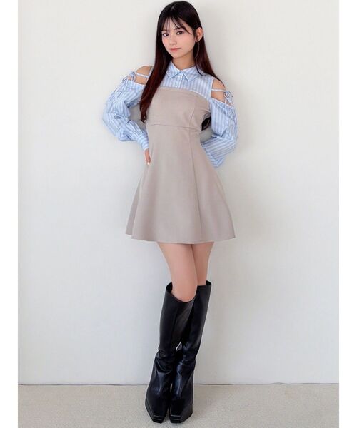 RESEXXY（リゼクシー）の「シャツレイヤードミニワンピース（ワンピース・レディース・ベージュ/チャコールグレー/ブラック・FREE）」の12枚目の写真