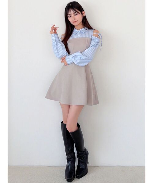 RESEXXY（リゼクシー）の「シャツレイヤードミニワンピース（ワンピース・レディース・ベージュ/チャコールグレー/ブラック・FREE）」の13枚目の写真