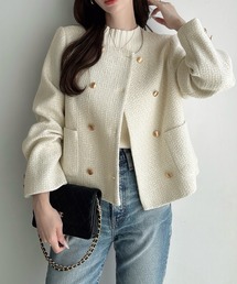 Meiru（メイル）の「ツイードダブルノーカラーショートジャケット（ノーカラージャケット）」