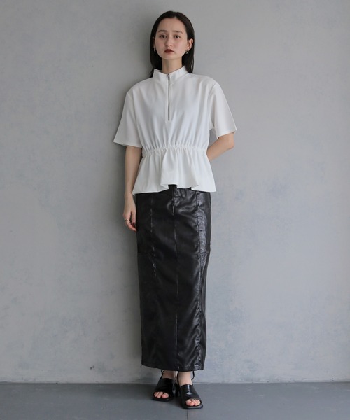 &g'aime(アンジェム)の「【&g'aime 】ハーフジップペプラムトップス Half-Zip Peplum Top(Tシャツ/カットソー・レディース・ブラック/ホワイト・FREE)」の19枚目の写真