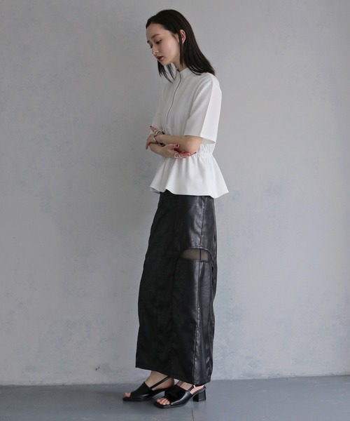 &g'aime(アンジェム)の「【&g'aime 】ハーフジップペプラムトップス Half-Zip Peplum Top(Tシャツ/カットソー・レディース・ブラック/ホワイト・FREE)」の20枚目の写真
