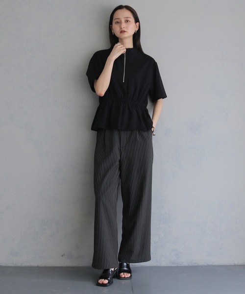 &g'aime(アンジェム)の「【&g'aime 】ハーフジップペプラムトップス Half-Zip Peplum Top(Tシャツ/カットソー・レディース・ブラック/ホワイト・FREE)」の6枚目の写真