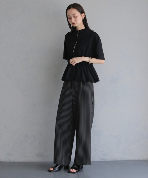 &g'aime(アンジェム)の「【&g'aime 】ハーフジップペプラムトップス Half-Zip Peplum Top(Tシャツ/カットソー・レディース・ブラック/ホワイト・FREE)」の7枚目の写真