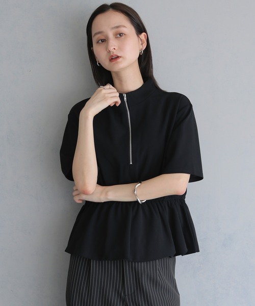 &g'aime(アンジェム)の「【&g'aime 】ハーフジップペプラムトップス Half-Zip Peplum Top(Tシャツ/カットソー・レディース・ブラック/ホワイト・FREE)」の22枚目の写真