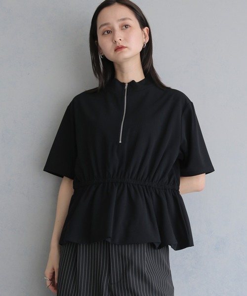 &g'aime(アンジェム)の「【&g'aime 】ハーフジップペプラムトップス Half-Zip Peplum Top(Tシャツ/カットソー・レディース・ブラック/ホワイト・FREE)」の12枚目の写真