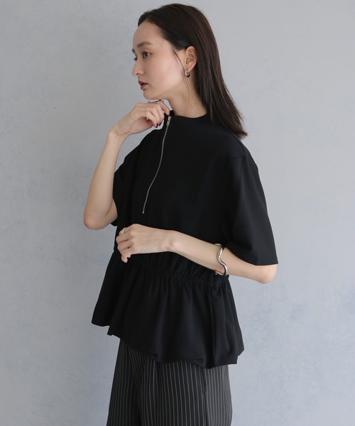 &g'aime(アンジェム)の「【&g'aime 】ハーフジップペプラムトップス Half-Zip Peplum Top(Tシャツ/カットソー・レディース・ブラック/ホワイト・FREE)」の14枚目の写真