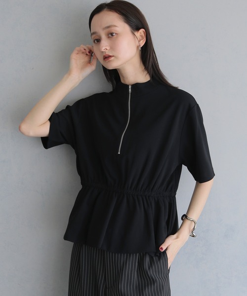 &g'aime(アンジェム)の「【&g'aime 】ハーフジップペプラムトップス Half-Zip Peplum Top(Tシャツ/カットソー・レディース・ブラック/ホワイト・FREE)」の13枚目の写真