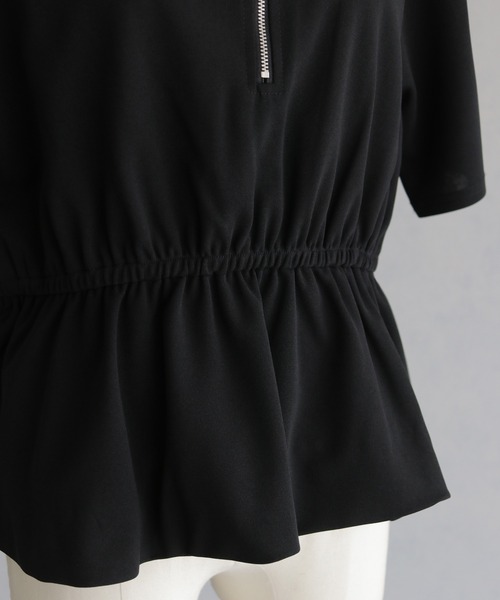 &g'aime(アンジェム)の「【&g'aime 】ハーフジップペプラムトップス Half-Zip Peplum Top(Tシャツ/カットソー・レディース・ブラック/ホワイト・FREE)」の5枚目の写真