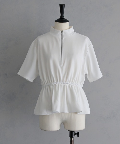 &g'aime(アンジェム)の「【&g'aime 】ハーフジップペプラムトップス Half-Zip Peplum Top(Tシャツ/カットソー・レディース・ブラック/ホワイト・FREE)」の9枚目の写真