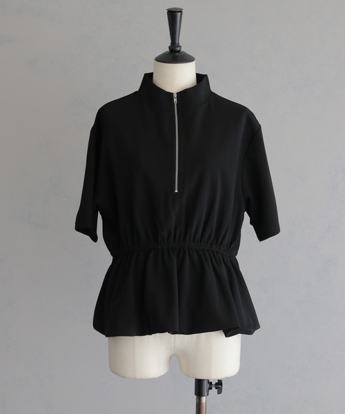 &g'aime(アンジェム)の「【&g'aime 】ハーフジップペプラムトップス Half-Zip Peplum Top(Tシャツ/カットソー・レディース・ブラック/ホワイト・FREE)」の10枚目の写真