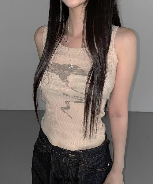 Y2K SYNAPSE FACTORY（ワイツーケー シナプスファクトリー）の「【フラワープリント】タンクトップ（Tシャツ/カットソー・レディース・オレンジ/ベージュ・FREE）」の20枚目の写真