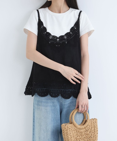 MAISON DE THERESE(メゾン ド テレーズ)の「コットンレース クロシェ編み キャミビスチェ 夏重ね着(キャミソール・レディース・モカ/Yellow/Black・FREE/S)」の2枚目の写真