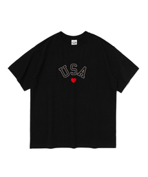 USA ミニハートグラフィック半袖Tシャツ (ブラック)