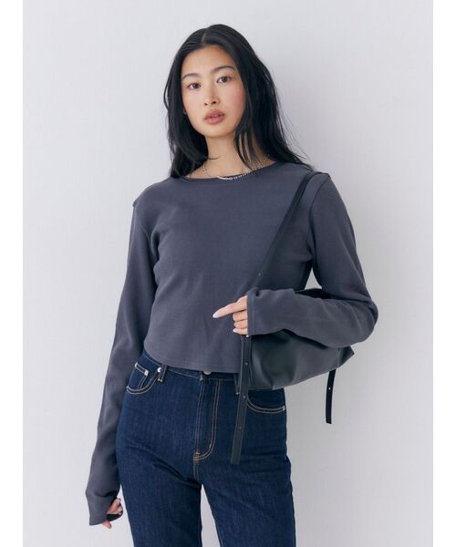 Ungrid(アングリッド)の「バックオープンハニカムショートロングスリーブTee(Tシャツ/カットソー・レディース・ライトグレー/ピンク/チャコールグレー・FREE)」の18枚目の写真
