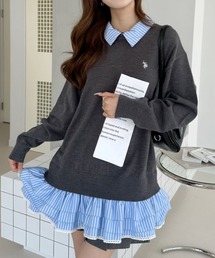 【Ada.別注 U.S. POLO ASSN.】 シャツ ドッキング フリル バックリボン ミニワンピ チュニック