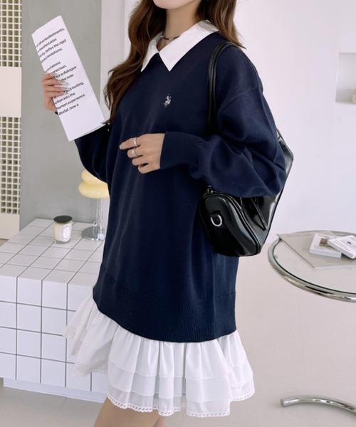 U.S. POLO ASSN.(ユーエスポロアッスン)の「【Ada.別注 U.S. POLO ASSN.】 シャツ ドッキング フリル バックリボン ミニワンピ チュニック(ワンピース・レディース・ネイビー/キャメル/グレー・FREE)」の8枚目の写真