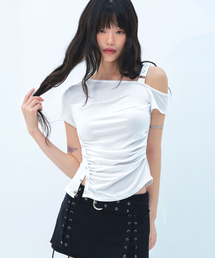 スナップカーブアシンメトリーチュニックTシャツホワイト