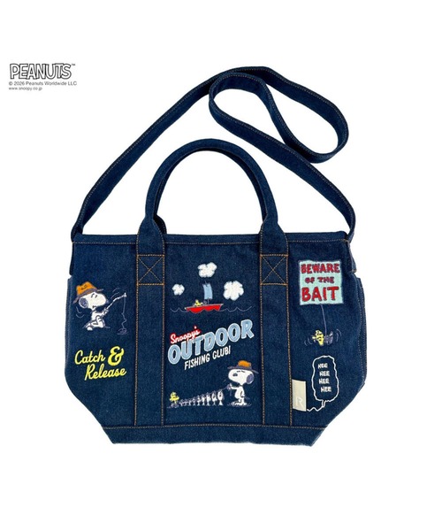 PEANUTS(ピーナッツ)の「ルートート / スヌーピー トートバッグ 2way ショルダーバッグ 刺繍 リサイクルコットン IP.デリ.シシュウ.ピーナッツ-1K(ショルダーバッグ・レディース・グレー/サックスブルー/ネイビー・FREE)」の2枚目の写真
