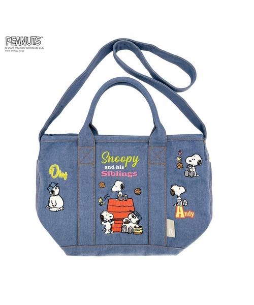 PEANUTS(ピーナッツ)の「ルートート / スヌーピー トートバッグ 2way ショルダーバッグ 刺繍 リサイクルコットン IP.デリ.シシュウ.ピーナッツ-1K(ショルダーバッグ・レディース・グレー/サックスブルー/ネイビー・FREE)」の3枚目の写真