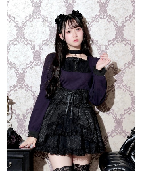 NOEMIE(ノエミー)の「ゴシックスクエアヨークチョーカー付きカットソー(Tシャツ/カットソー・レディース・パープル/ダークグレー/ブラック・M)」の3枚目の写真