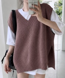 サイドスリットVネックニットベスト