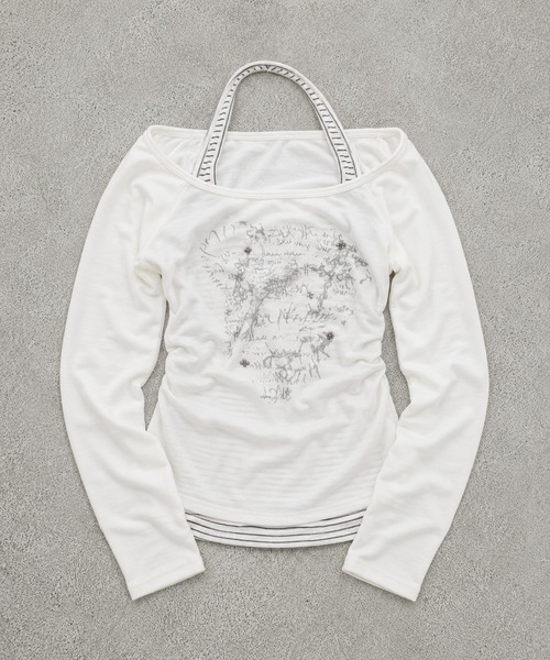 SPINNS(スピンズ)の「ホルターネック長袖カットソー/ボーダーロゴ/ストリート女子(Tシャツ/カットソー・レディース・チャコール/ブラック・ONESIZE)」の13枚目の写真