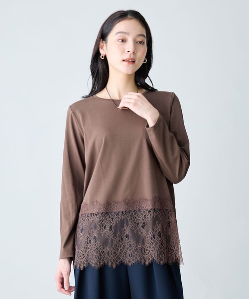 ANY(エニィ)の「裾レイヤードレースインナー(Tシャツ/カットソー・レディース・ダークブラウン系/グレー系・F)」の2枚目の写真